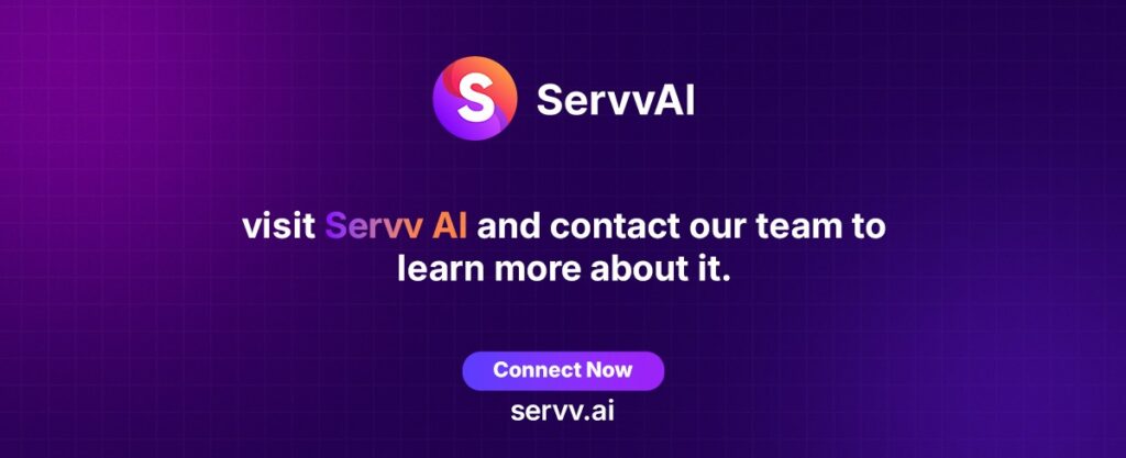Servv AI call to action banner encouraging creators to connect and learn more